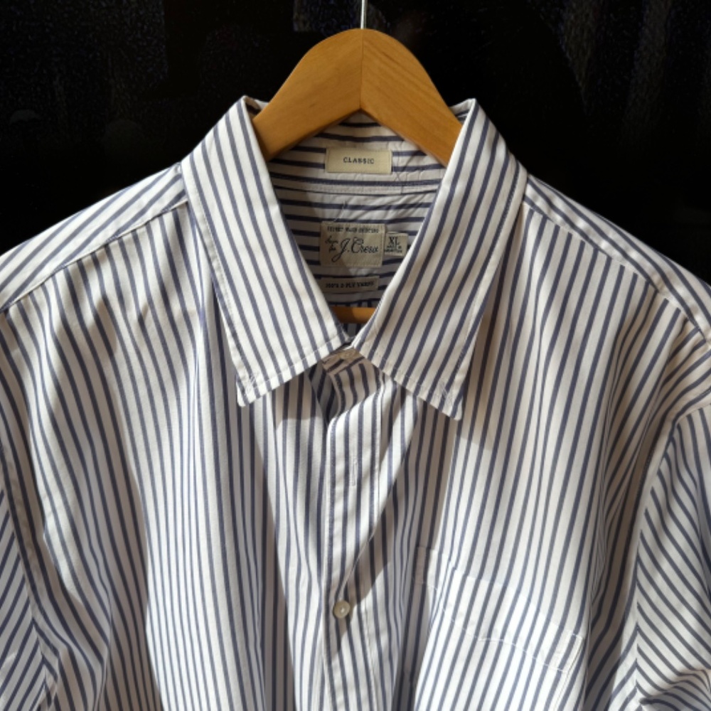 J Crew Secret Wash 100% Cotton Poplin Navy/White Striping XL CLASSIC FIT